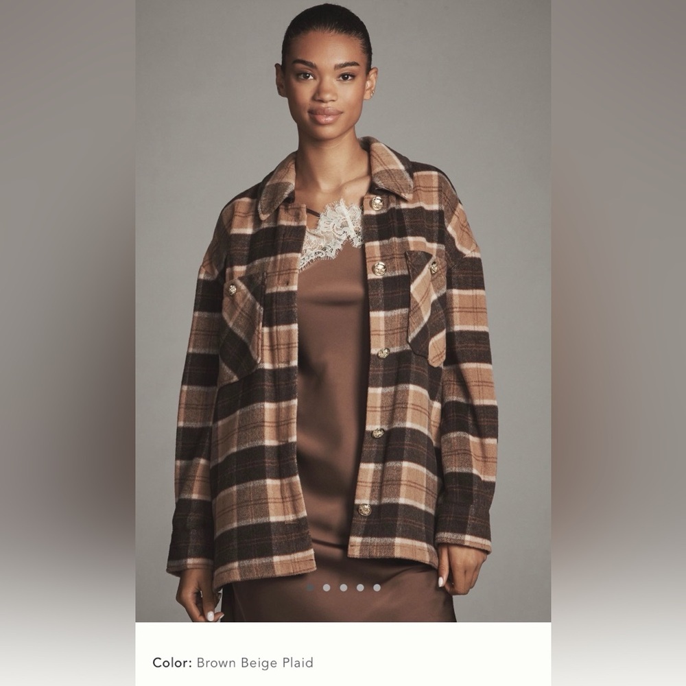 Nwt New Small Anthropologie Avec Les Filles Plaid Button Jacket Shacket Brown